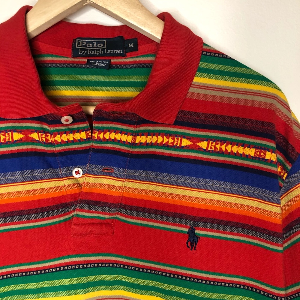 Ralph Lauren Polo Aztec Striped Polo Top Medium - Picture 2 of 6